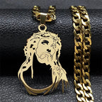 Hip Hop Punk Crown of Thorns Jesus Cross Necklace for Men Stainless Steel Gold Plated Crucifix Pendant Necklaces