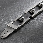 Punk Gothic Men's Skull Bracelet Distressed 316L Stainless Steel & Leather Wrap Bracelet for Men With Watch Strap Clasp