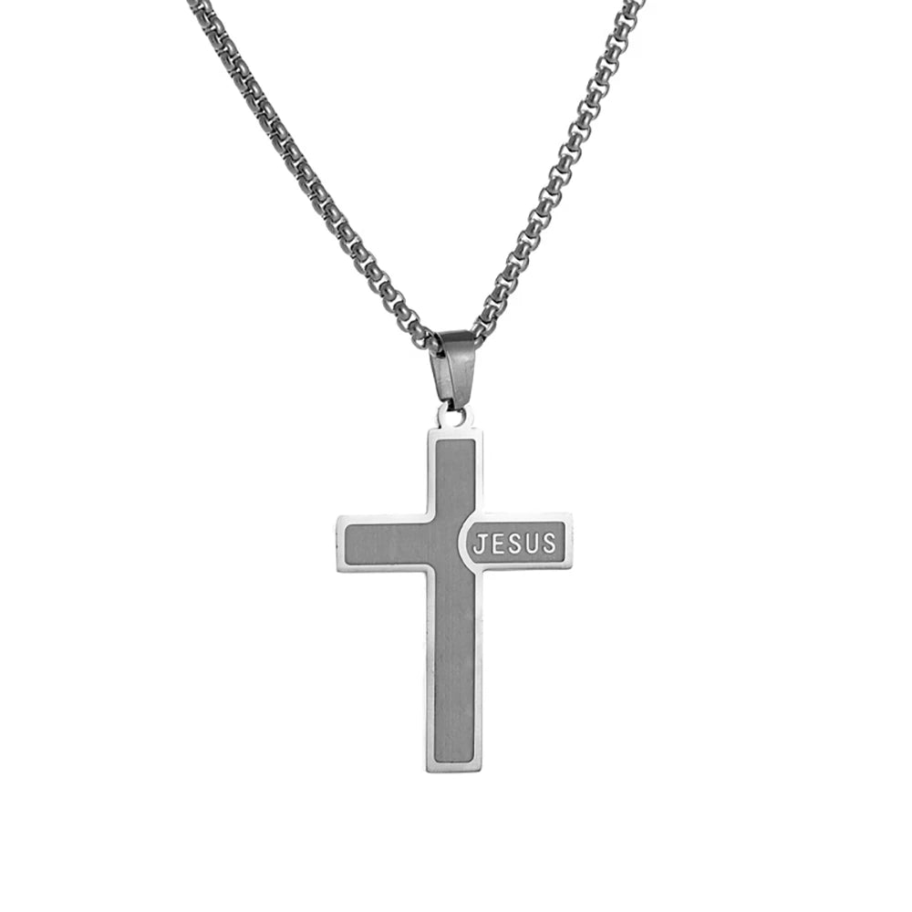 Gold Cross Jesus Pendant Necklace Titanium Steel