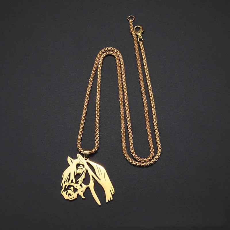 Gold Horse Head Pendant Necklace Box Chain