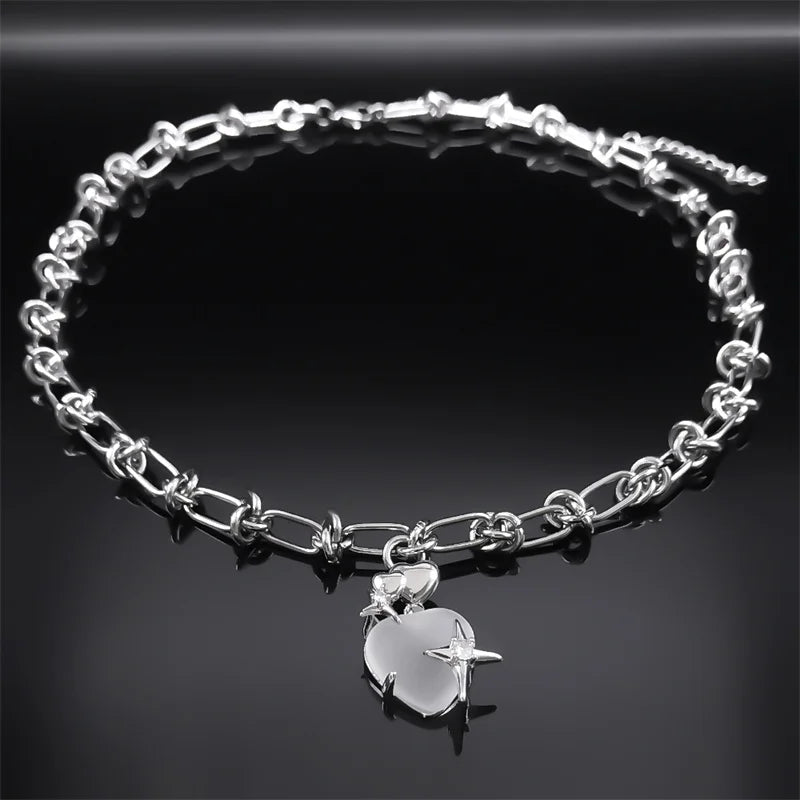 Iced Out Heart Star Pendant Necklace — Stainless Steel