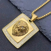 Iced Out Lion Head Pendant Necklace — Stainless Steel