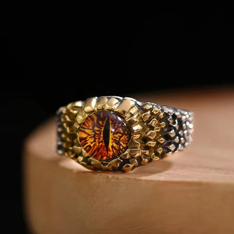 Thai Silver 925 Mens Rings Vintage Punk Style Hip Hop Pythons Snake Eye Unique Crafts Red Ring Opening Adjustable Fine Jewelry