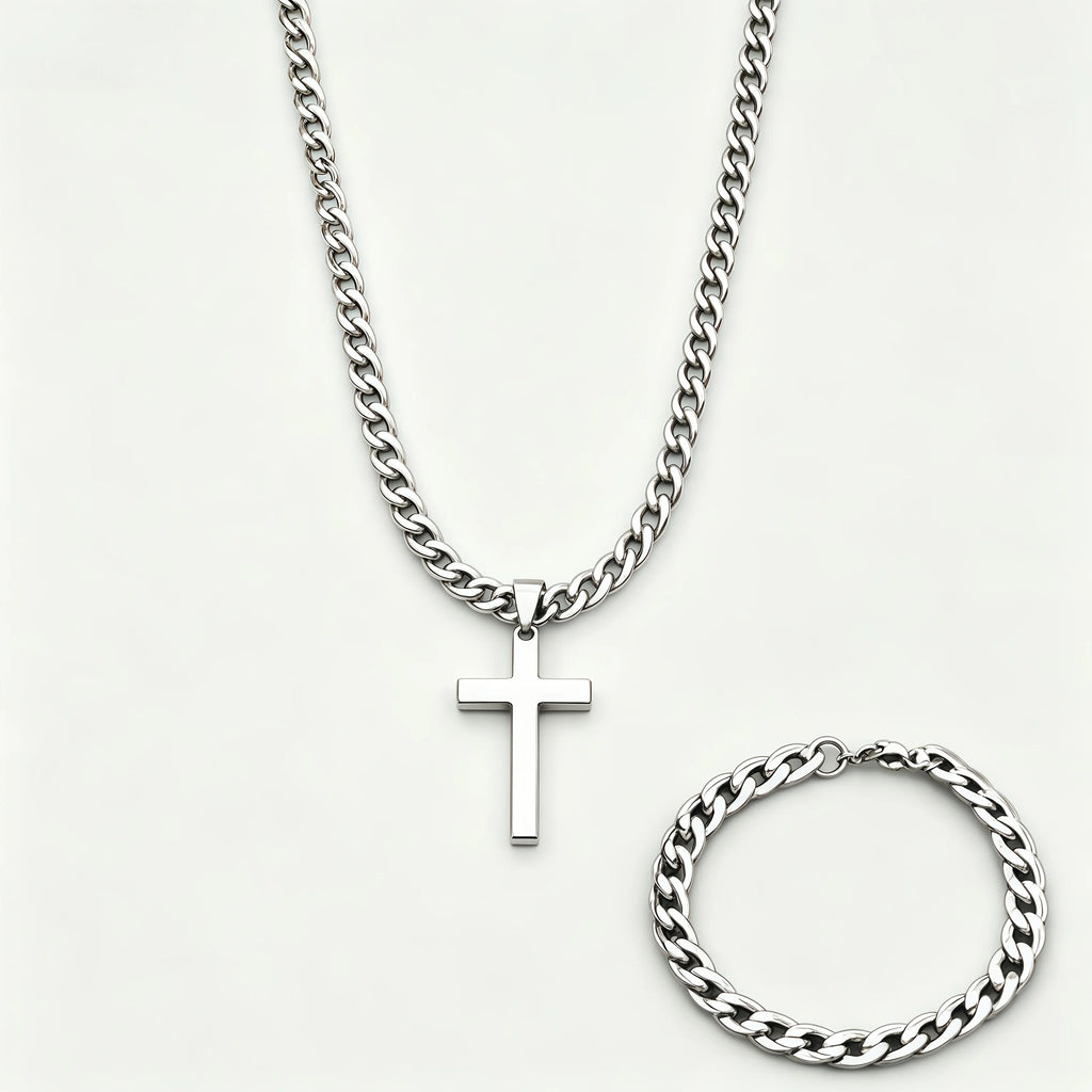 Cuban Chain Necklace Bracelet Set — Stainless Steel