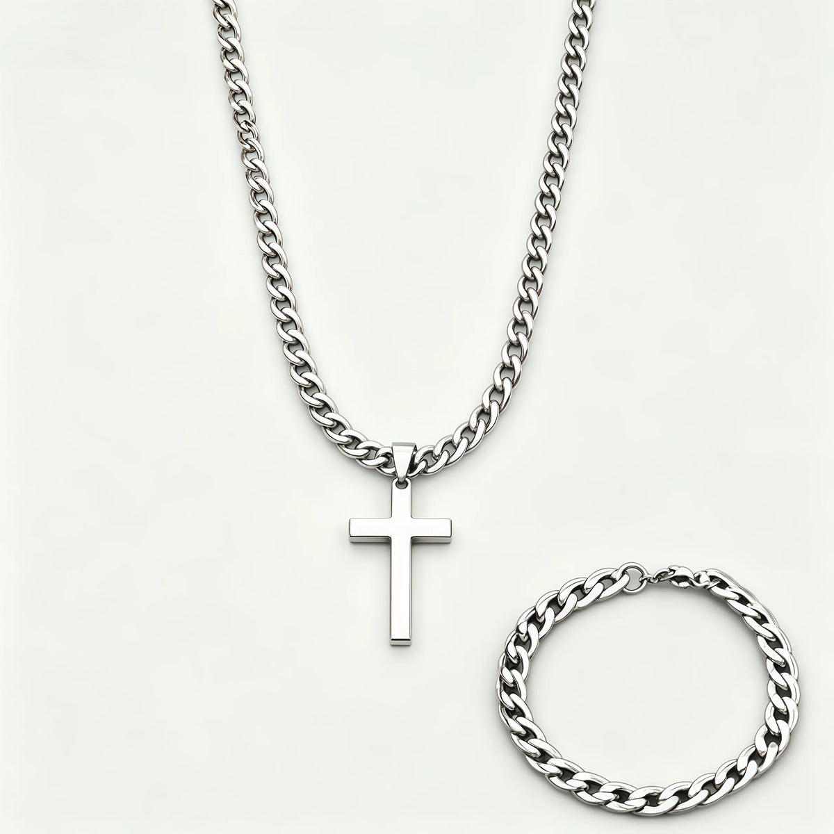 Cuban Chain Necklace Bracelet Set — Stainless Steel