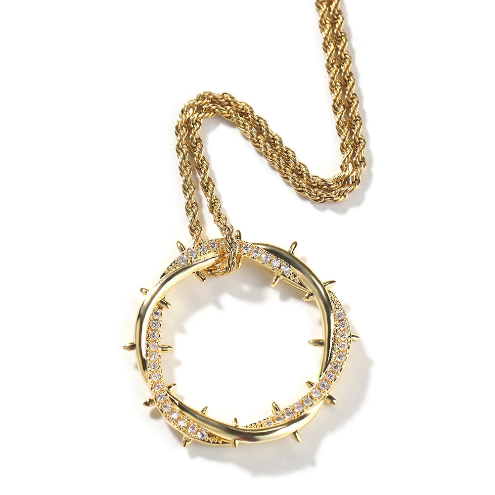 UWIN Crown of Thorns Pendant Necklace Iced Out Möbiusband Hoop Pendants for Gift Fashion Jewelry