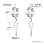 Ankh Cross Huggie Hoop Earrings — Stainless Steel
