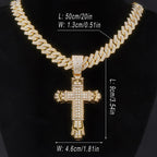 Iced Out Cross Pendant Necklace with Miami Cuban Chain Link