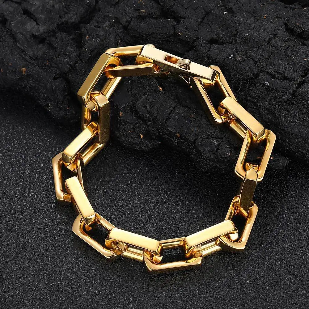Luxury 24K 9999 Pure Gold real gold Wide 9mm Slub Chain Men's Bracelet Cuban Bracelet