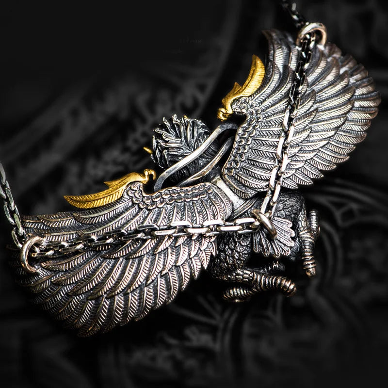 Silver Great Golden-Winged Bird Tibetan Style Men's and Women's Ethnic Style Amulet Decoration Necklace Pendant