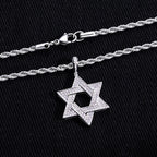 MossanRappr Full Moissanite Iced Out Star of David Pendant Necklace Hip Hop Hexagram Rope Chain for Men Women