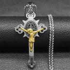 Saint Benedict Crucifix Cross Pendant — INRI Box Chain 60cm