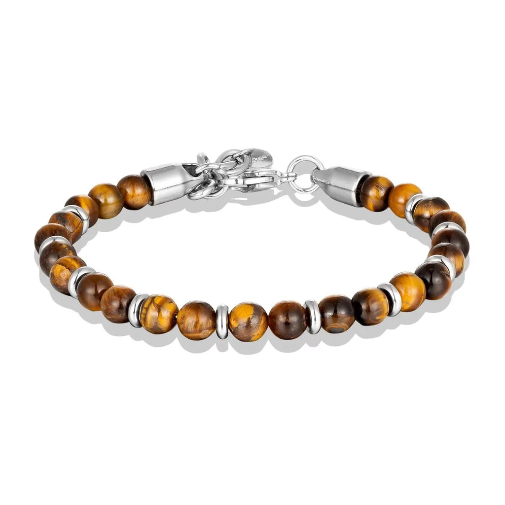 6mm Tiger Eye Beads Strand Bracelets Men Women Charm Stainless steel Chain Colorful Natural Stone Bracelet Male Jewelry