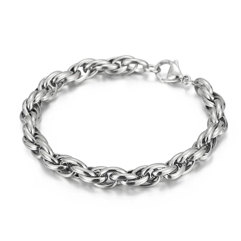 7/11mm Twisted Chain Bracelet for Men Woman Stainless Steel Charm Men's Wristband Gold Color Bangles Bracelets Jewelry