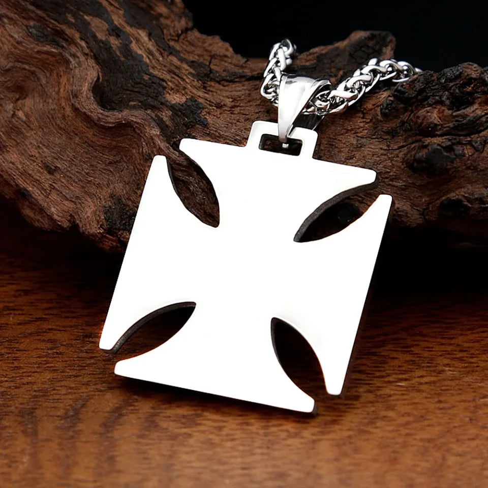 Vintage 316L Stainless Steel Cross Pendant Necklace For Men Fashion Classic Knights Templar Iron Necklaces Biker