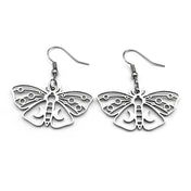 Butterfly Silver Earrings Gothic Crescent Moon