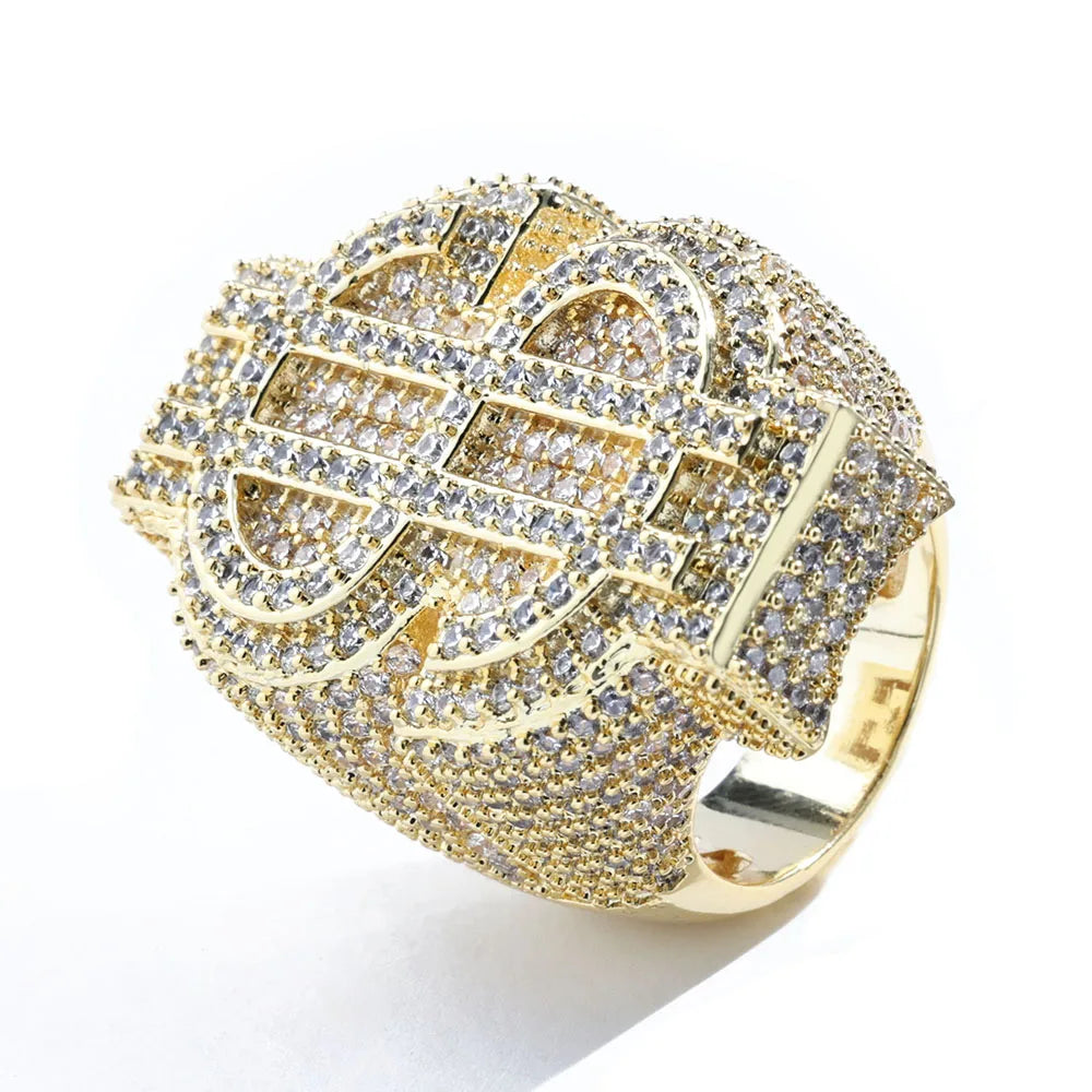 Gold Iced Out Money Sign Ring Statement