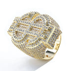 Gold Iced Out Money Sign Ring Statement