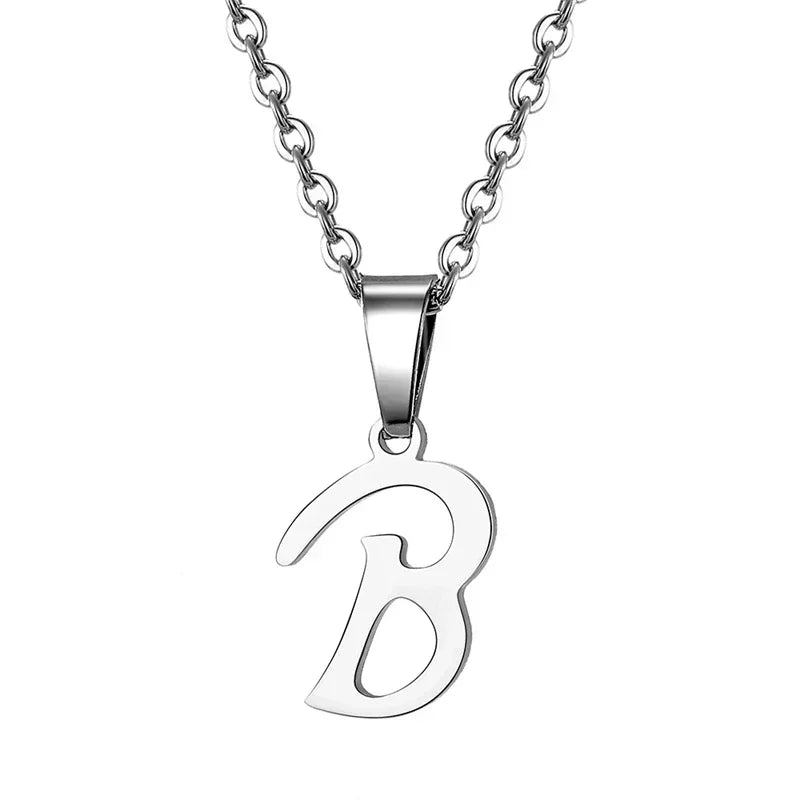 Vintage Initial Letter Pendant Necklace for Women Simple Stainless Steel Letter Glossy Clavicle Chain Choker Necklaces Jewelry