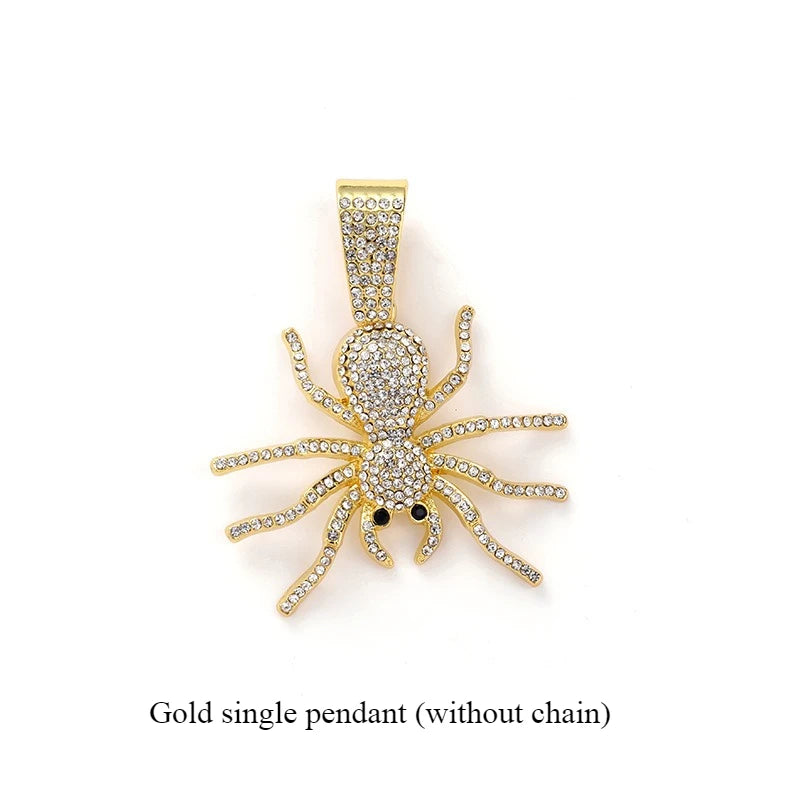 Bold Hip Hop Cuban Chain Necklace with Spider Pendant – Trendy Men's Gothic Jewelry, Punk Streetwear Accessory