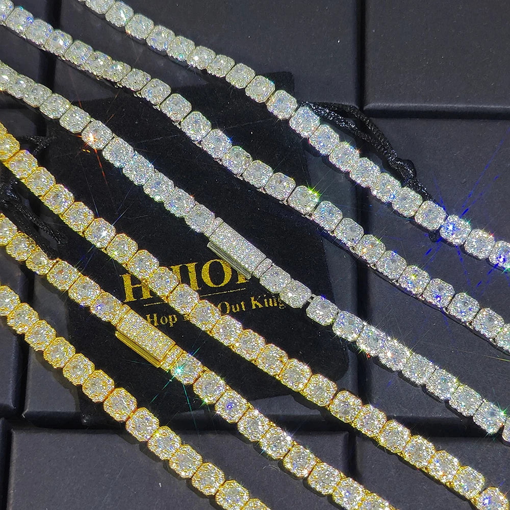 Gold Tennis Bracelet Iced Out 7MM Cluster