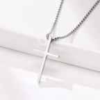 Vnox Dropshipping Mens Cross Necklaces Stainless Steel Layered Plain Cross Pendant Rope Box Chain Necklace Prayer Jesus Collar
