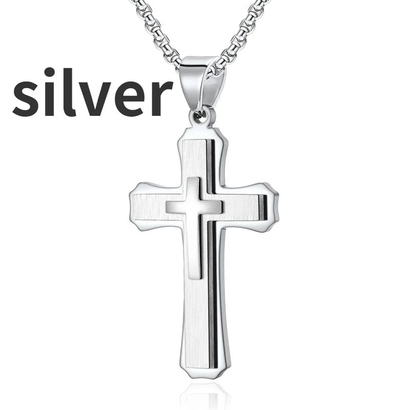 Double-Layer Cross Stainless Steel Pendant Necklace
