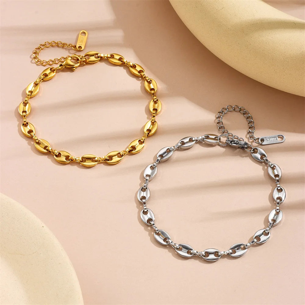 316L Stainless steel coffee bean Chain Necklace Cute pig nose chain bracelet Punk Hip Hop DIY jewelry Handmade necklace