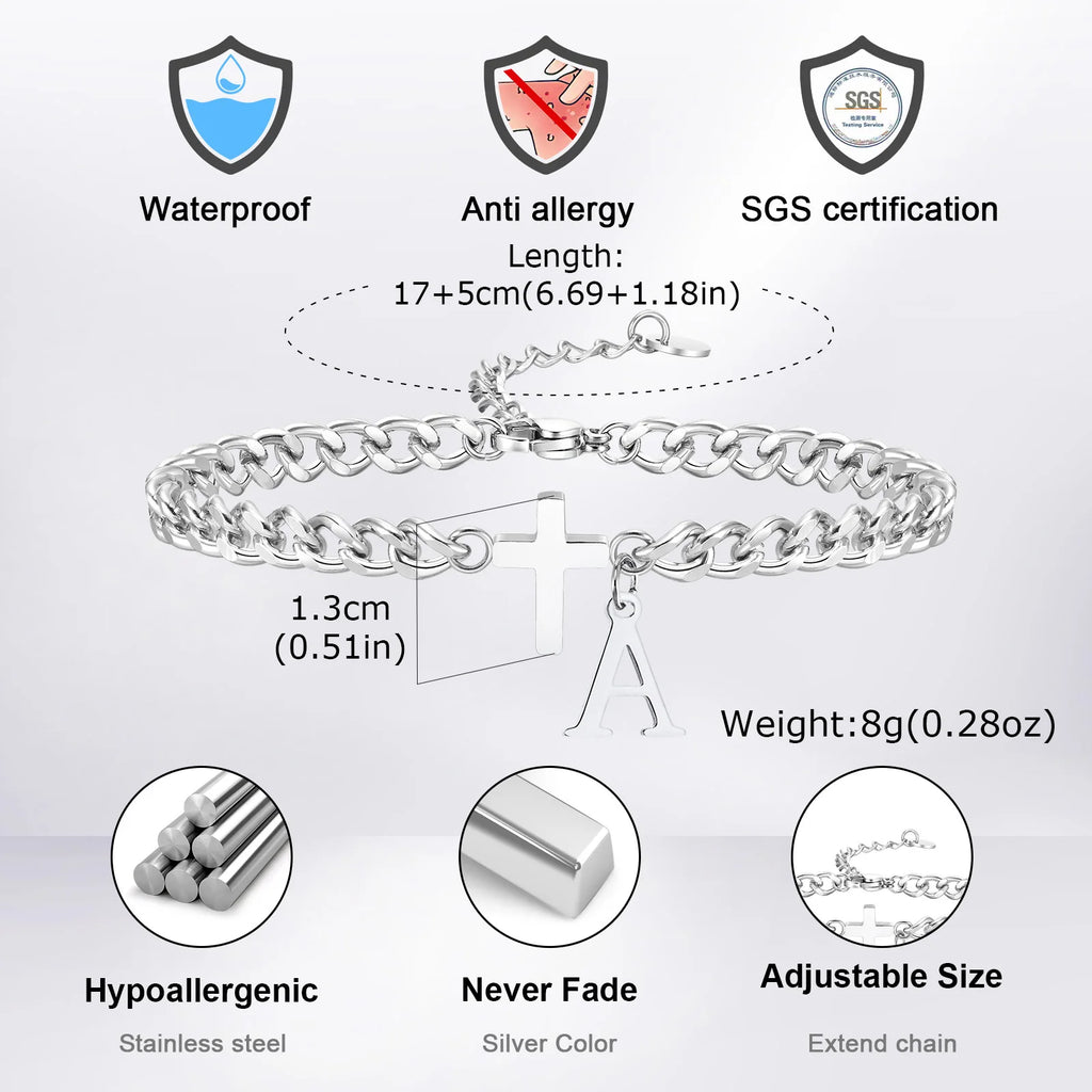 Cross Letter Chain Bracelet — Stainless Steel
