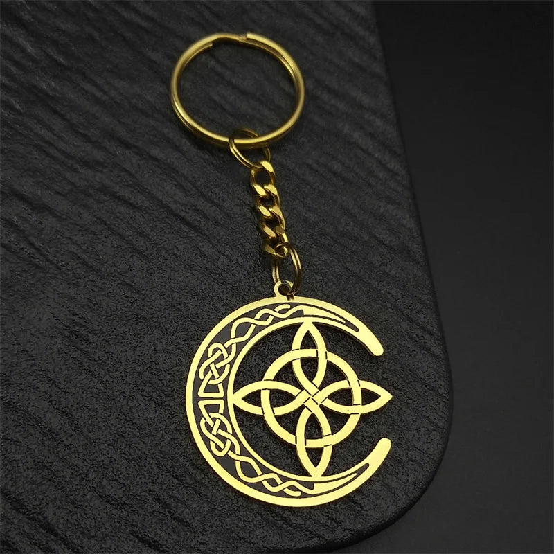 Celtic Steel Ring Crescent Irish Knot Key Witch