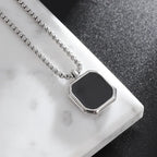Stainless Steel Square Black Natural Stone Necklace Beautiful Geometric Polygon Pendant for Women Casual Punk Jewelry