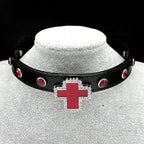 Gothic Cross Leather Choker Necklace