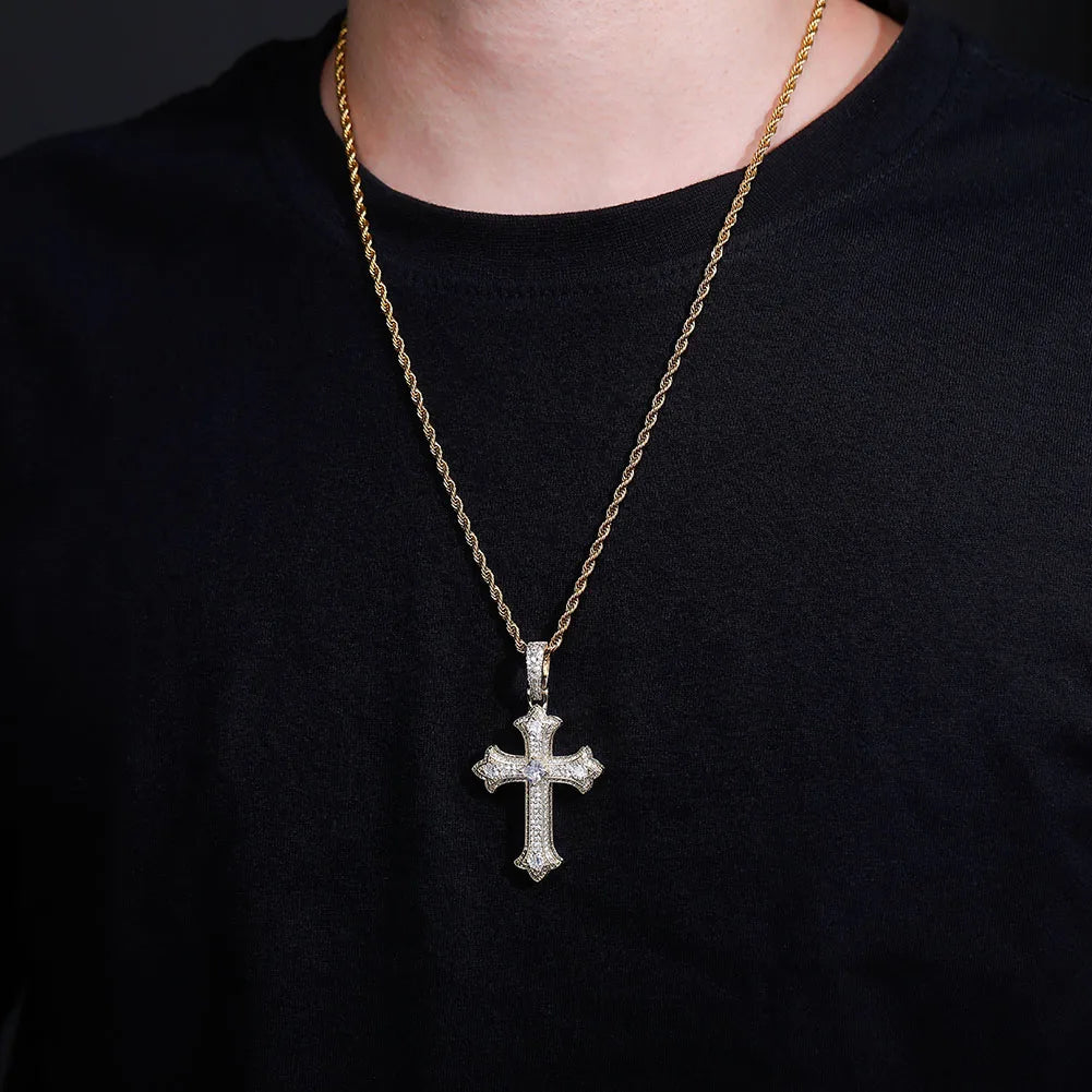 JINAO 2022 NEW European and American Style Colorful Cross Pendant High Quality Ice Cravejado AAA+ Cubic Zircon Jewelry For Gift
