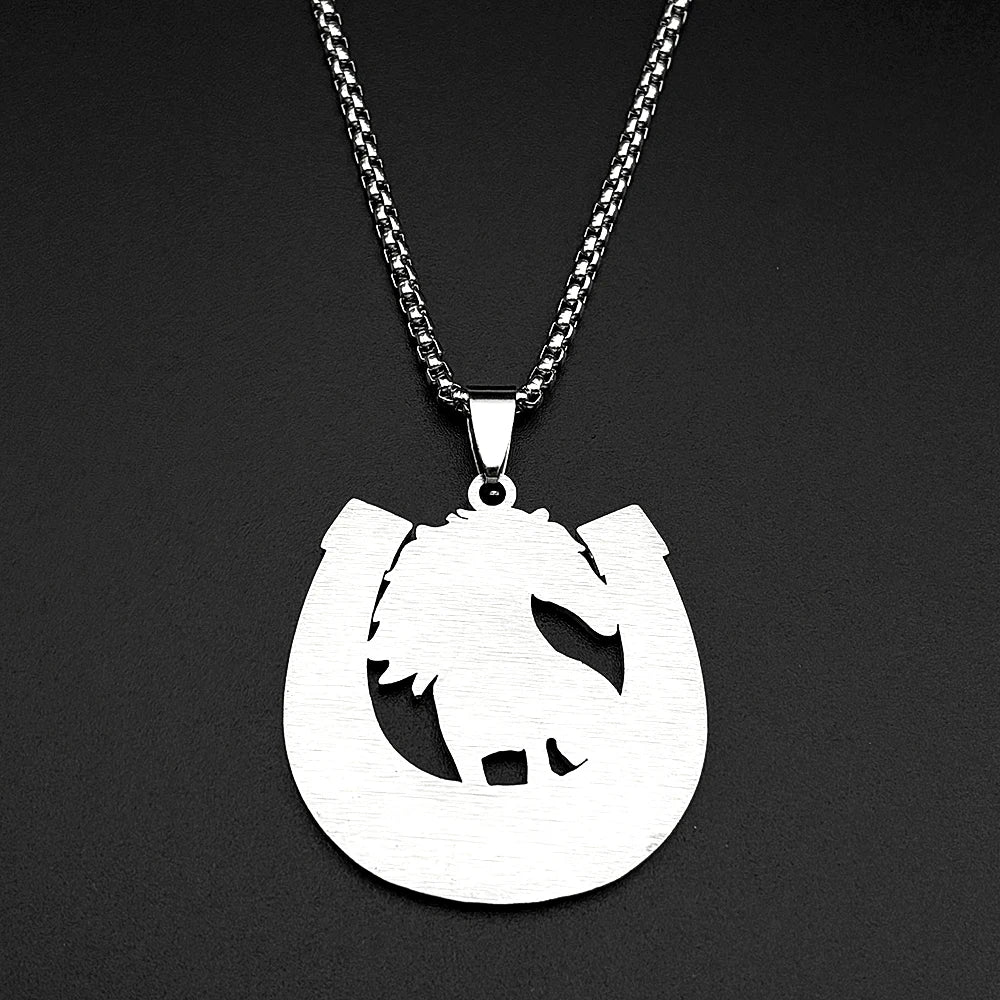 Horseshoes Horses U Shape Pendant Necklace For Women Men Stainless Steel Gold Color Animal Cowboy Male Daily Wear Chain Jewelry