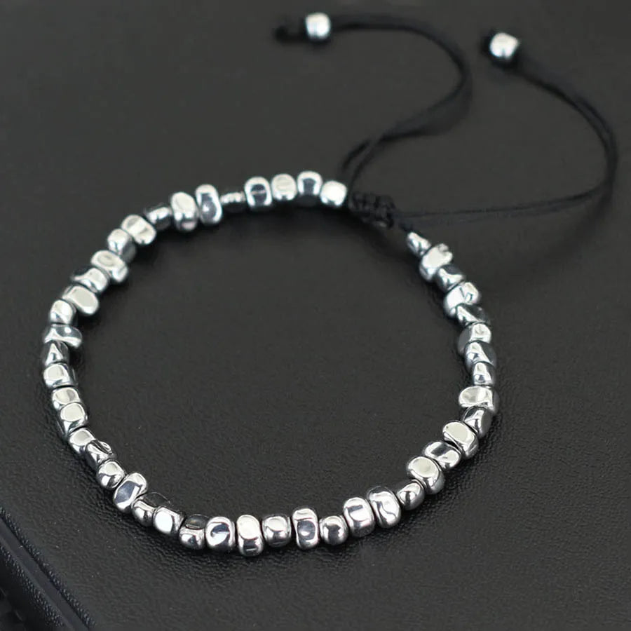 Natural Irregular Hematite Stone Men Healing Bracelet 2 Colors Braided String Braclet Adjustable Boyfriend Gift Pulsera