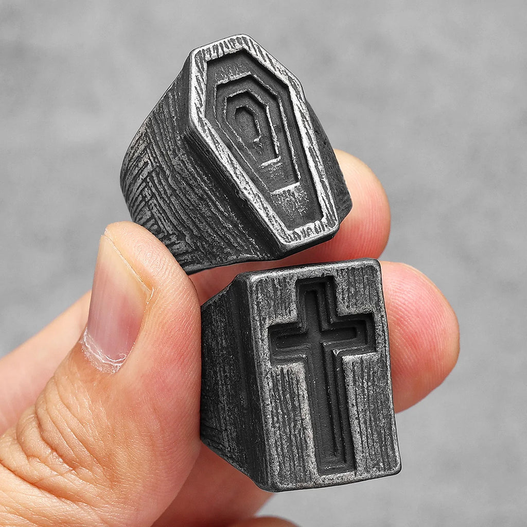 Black Cross Bible Ring — Stainless Steel