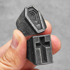 Black Cross Bible Ring — Stainless Steel