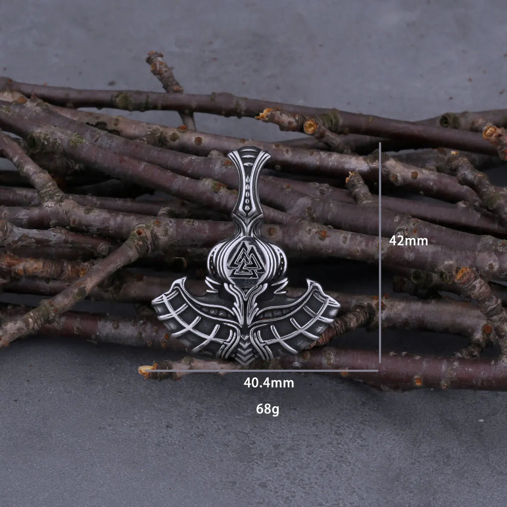 Viking Mjolnir Thor's Hammer with Odin Triangle Rune Necklace Men's Vintage Hip Hop Charm Pendant Stainless Steel