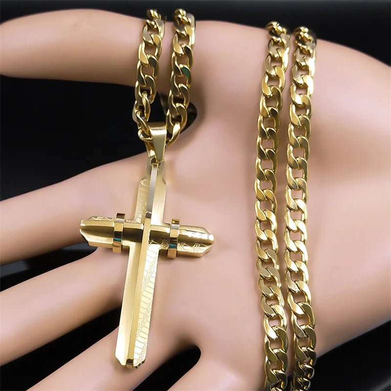 Cross Crucifix Gold Pendant Long