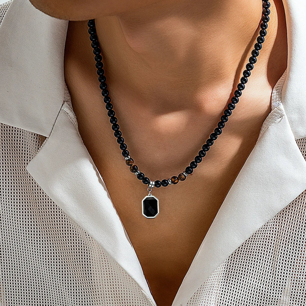 Iced Out Tiger Black Pendant Eye Rosary Crystal