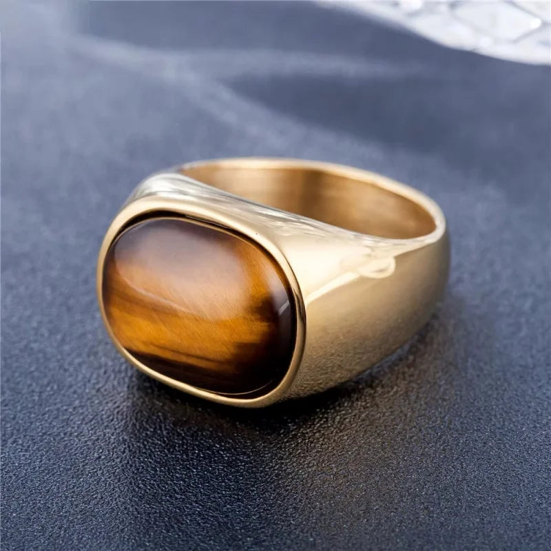 Fashion Men's Stainless Steel Ring Punk Retro Style Eye Decoration Brown Ring Classic Trendy Party Jewelry