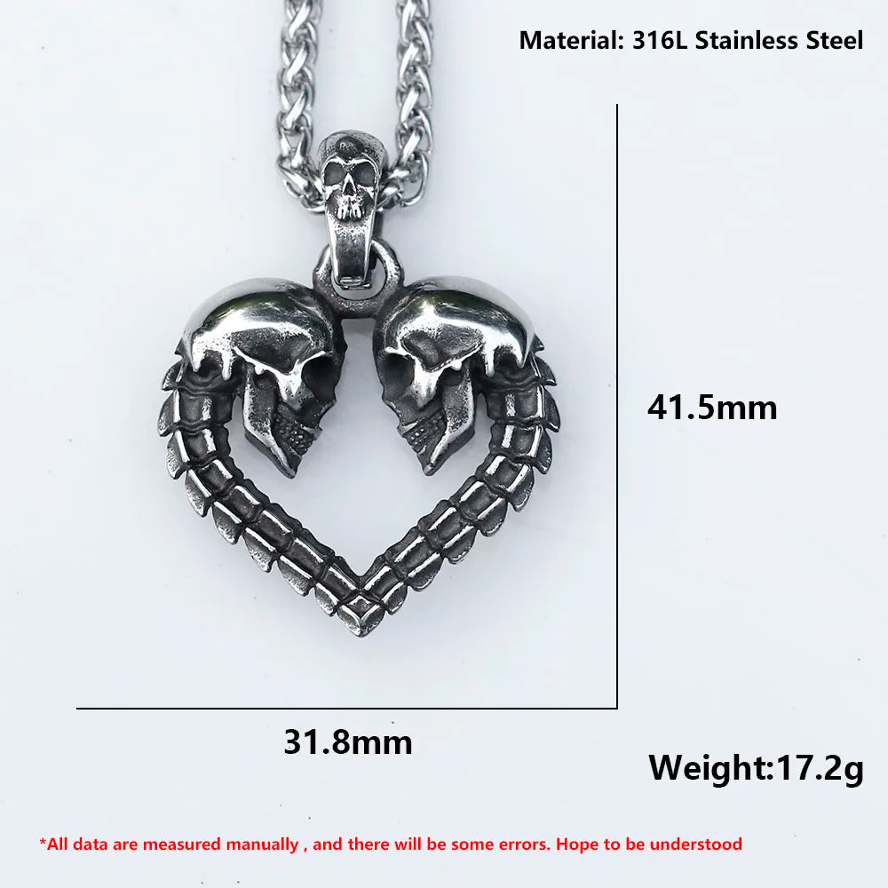 Gothic Love Skeleton Stainless Steel Pendant Necklace