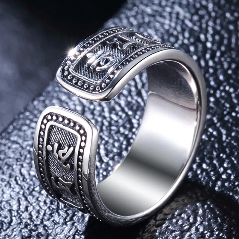 Buyee 925 Sterling Silver Religion Ring Elegant Tai Silver Open Ring Finger for Woman Man Fashion Buddhism Fine Jewelry