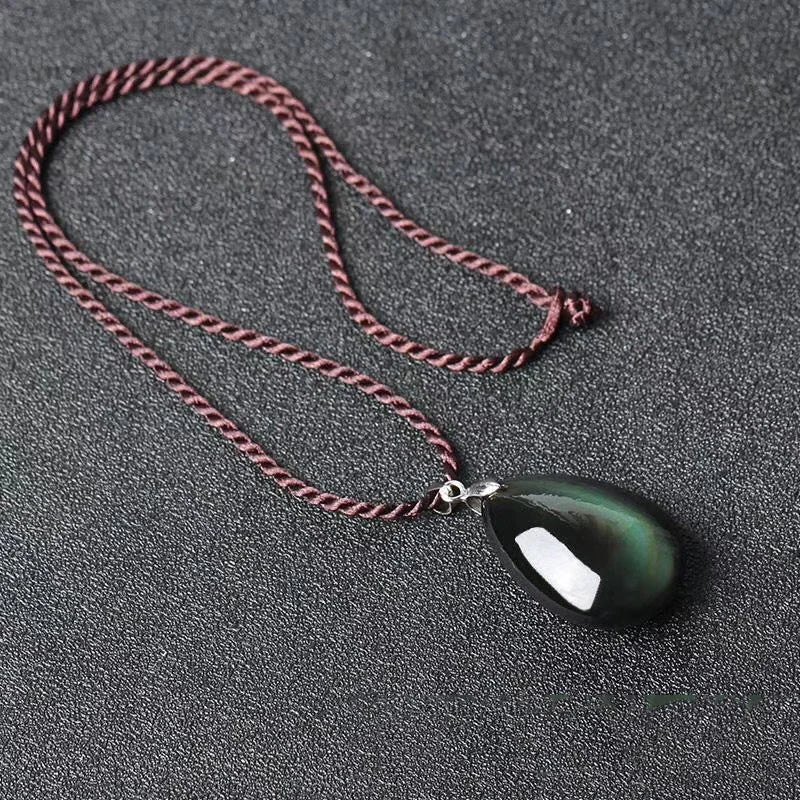 Black Natural Obsidian Water Drop Pendants Rope Necklaces Lucky for Men Women Safety Amulet Stone Jewelry