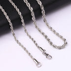 Silver Color 3mm Stainless Steel Necklace Men Twist Chain Basic Chain Hip Hop Jewelry Trend Accessories