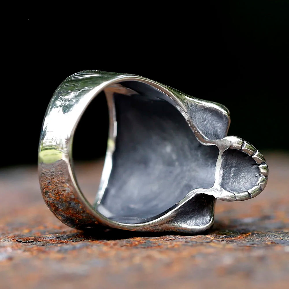 Gothic Calvarium Skull Hand Ring Motorcycle Band — Titanium