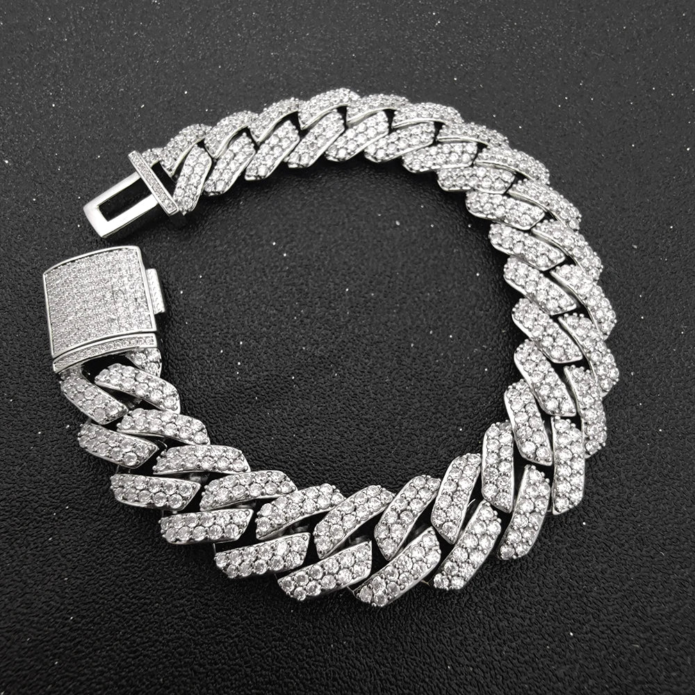 925 Silver Cuban Chain Necklace Iced Out 10-20MM