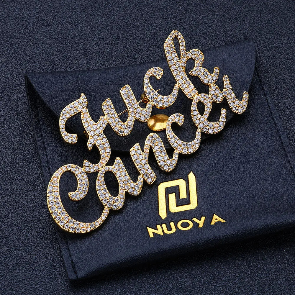 Iced Out Letter Name Pin Brooch Rose Gold