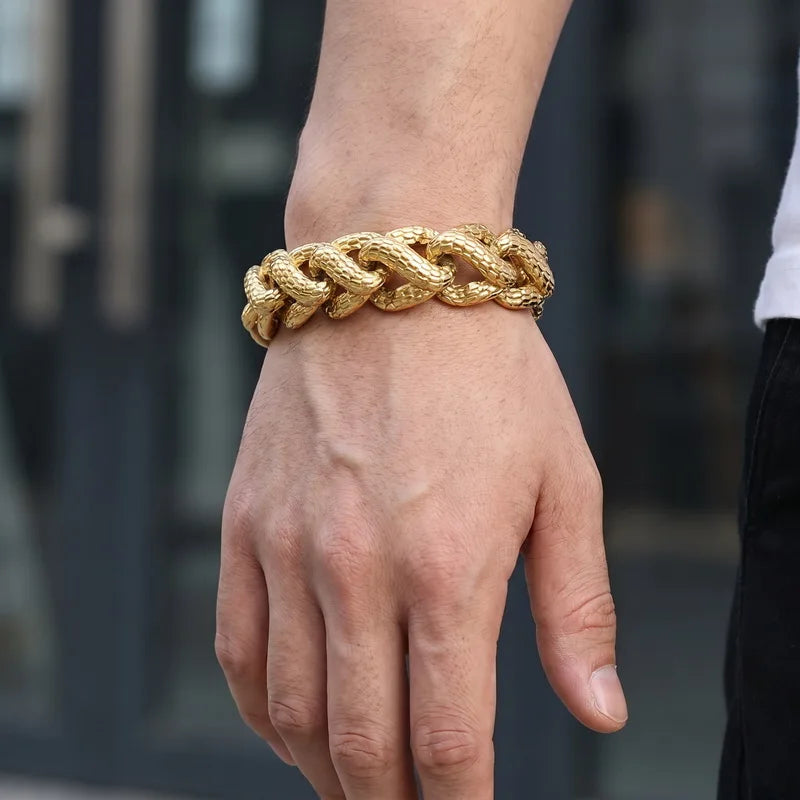 Kalen Snake Skin Cuban Link Men's Bracelet Punk Heavy Stainless Steel Motorcycle Jewelry Vintage Metal Accessory Gift