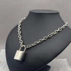 Punk Solid Stainless Steel Chain Oversized Padlock Necklace Women Mens Unisex Chunky Heavy Lock Key Necklace Handmade Jewelry
